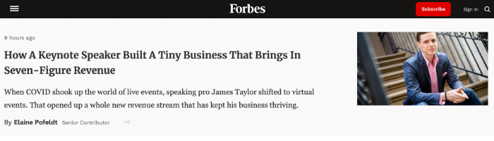 Keynote speaker James Taylor in Forbes Magazine